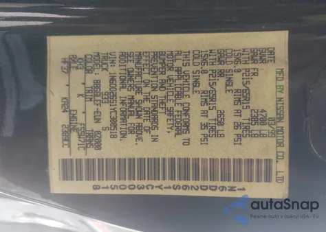 2000 Nissan Frontier Xe z USA, uszkodzony, nr VIN 1N6DD26S1YC300518